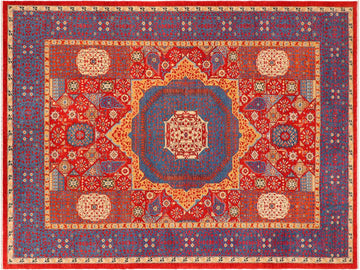 handmade Geometric Mamluk Red Blue Hand Knotted RECTANGLE 100% WOOL area rug 10x14